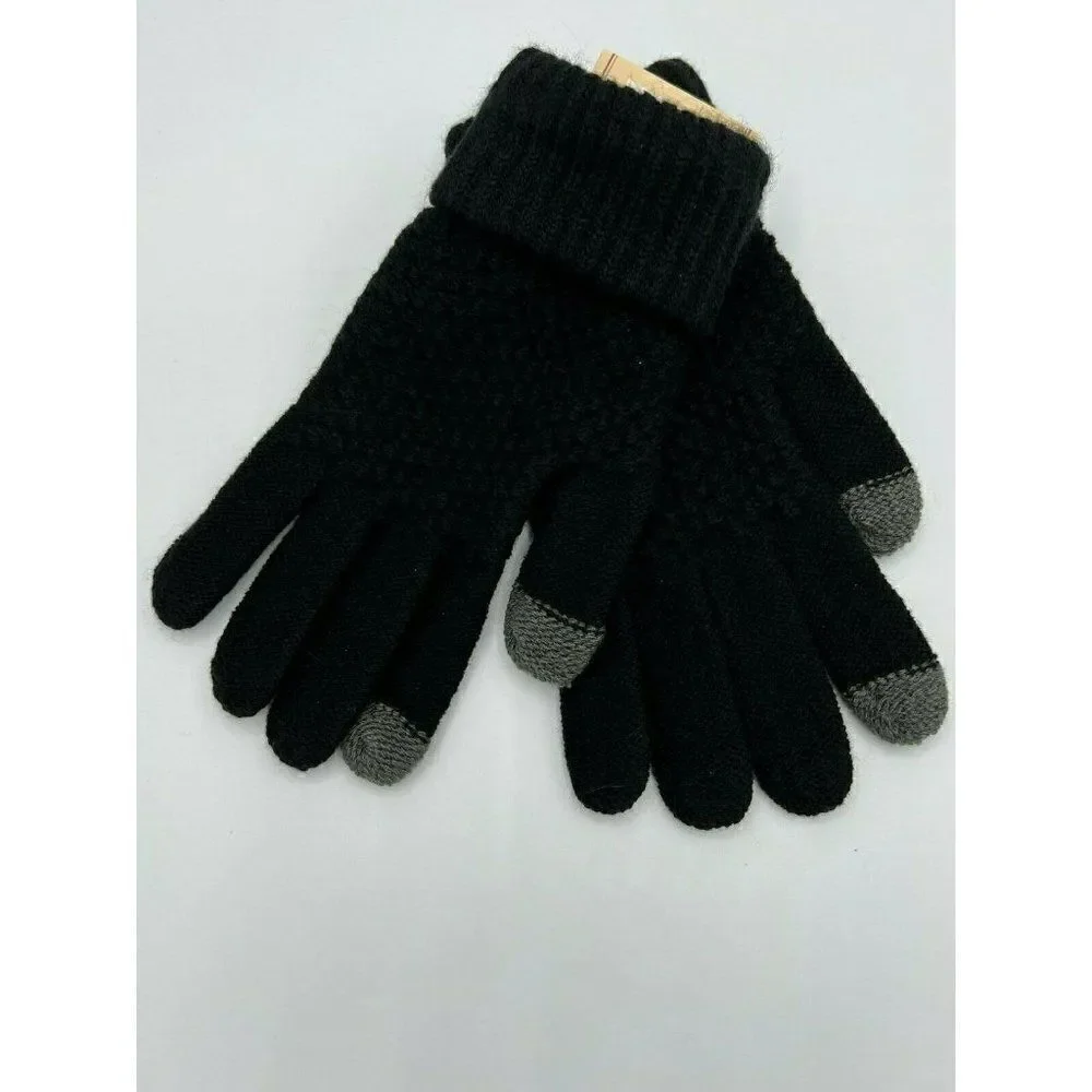 Touch Gloves Knit Black Gray Womens Small New